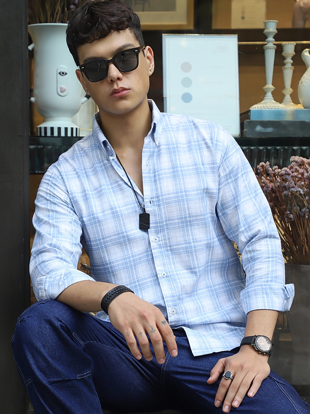 Pelle Fresca Blue Check Full Sleeve Shirt