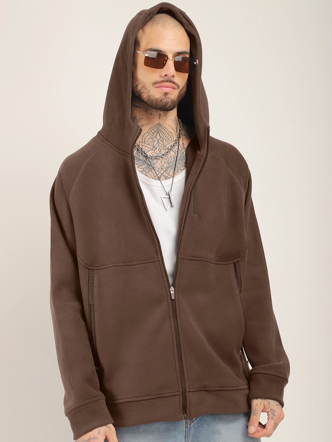 Brown Zipper Hoodie Men