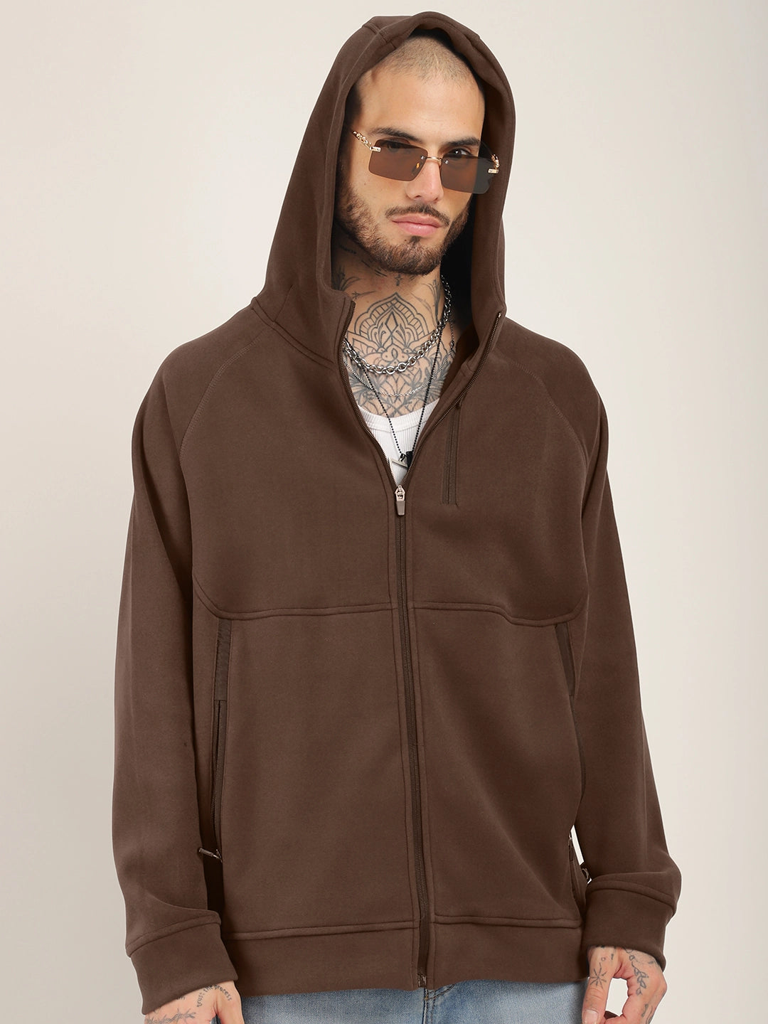 Brown Zipper Hoodie Men