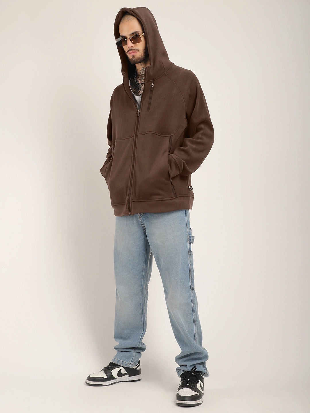 Brown Zipper Hoodie Men