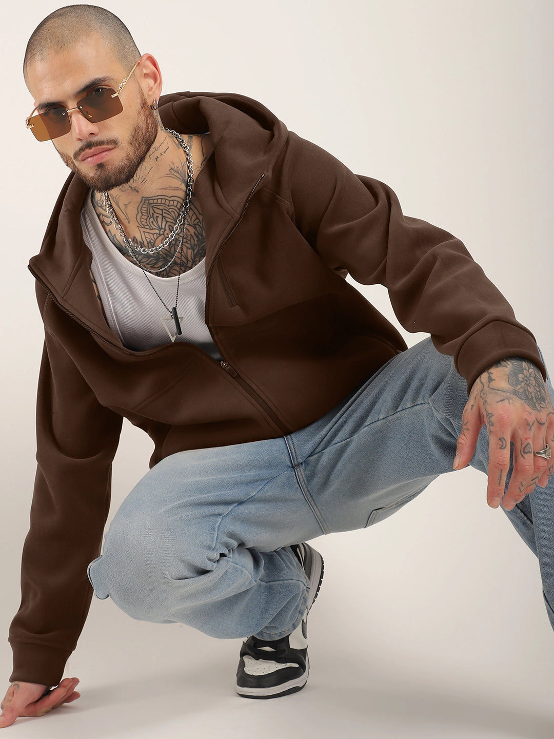 Brown Zipper Hoodie Men