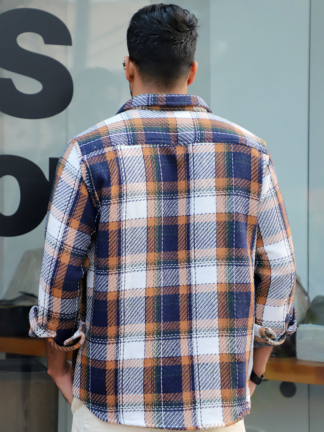 Gravel Room Navy Blue Check Full Sleeve Shirt