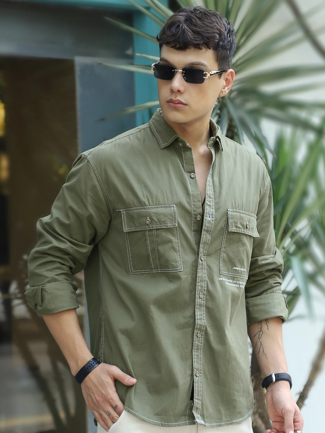 Fabric Lorenzo Twilled Light Olive Full Sleeve Shirt