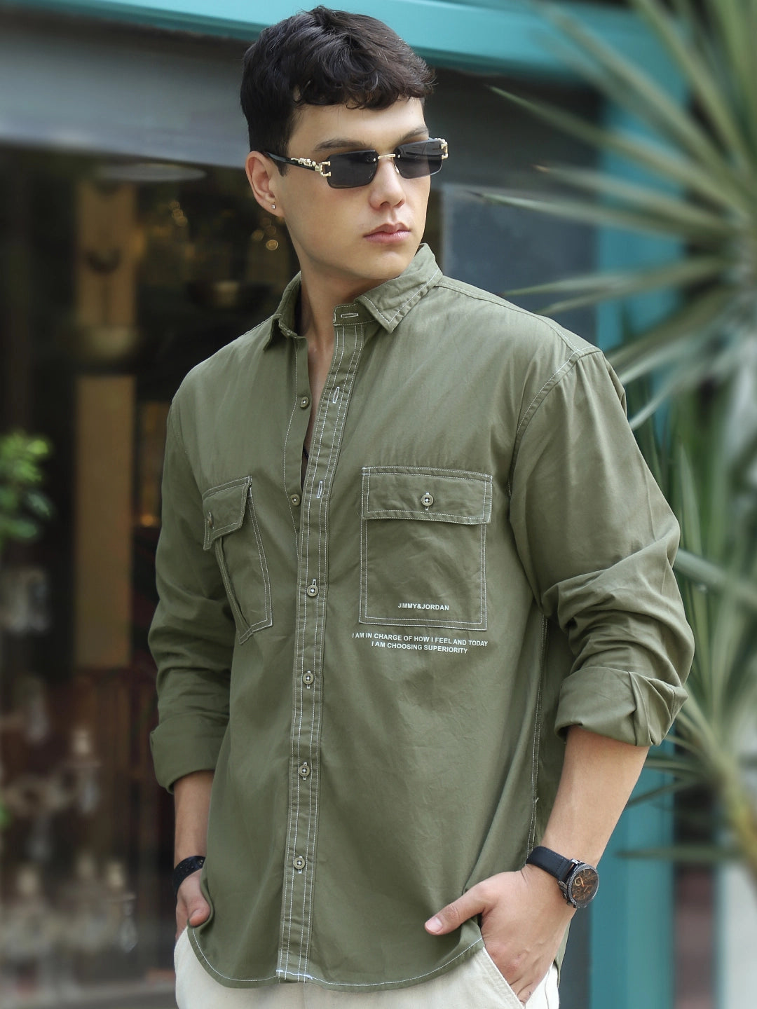 Fabric Lorenzo Twilled Light Olive Full Sleeve Shirt