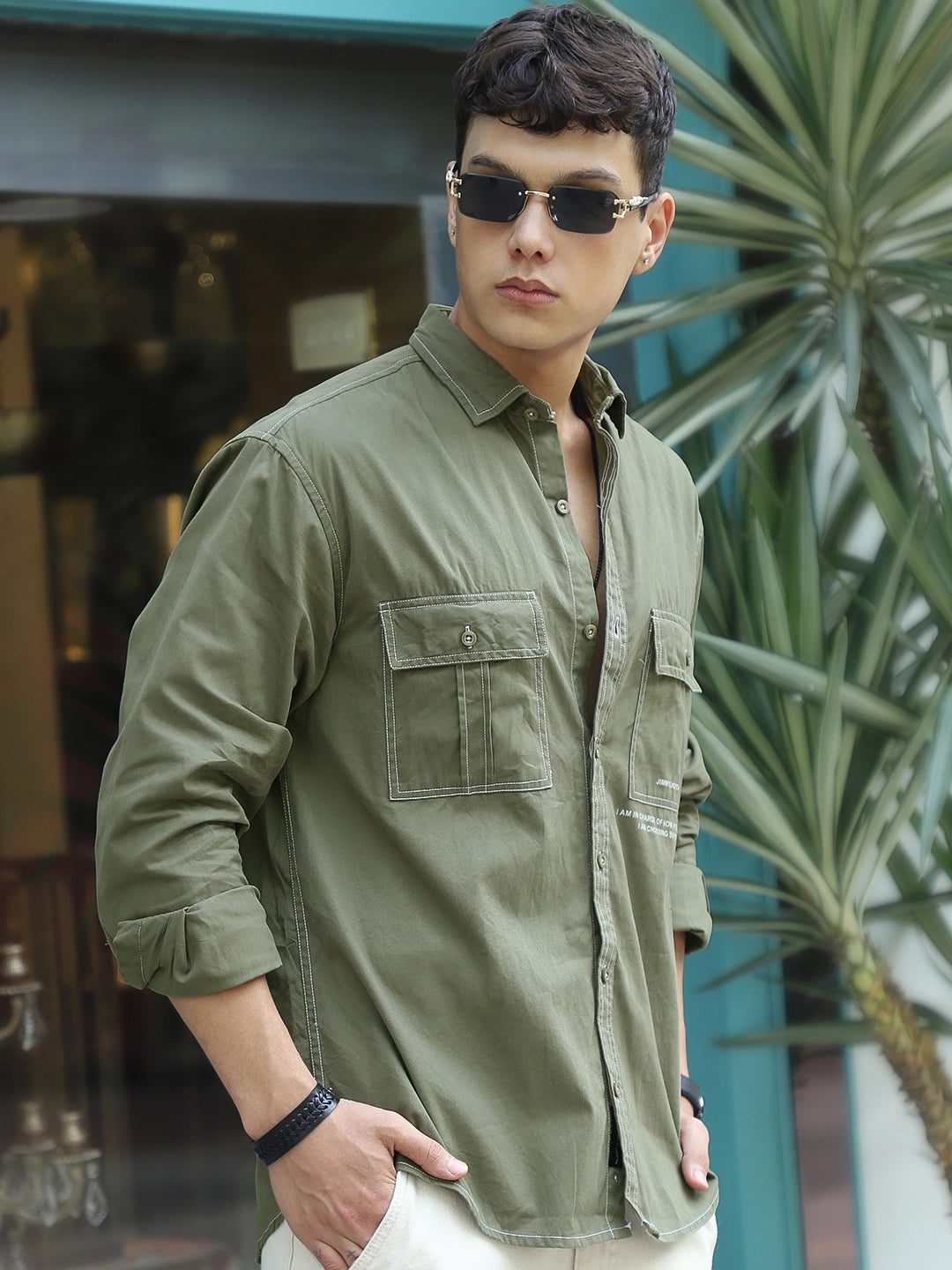 Fabric Lorenzo Twilled Light Olive Full Sleeve Shirt