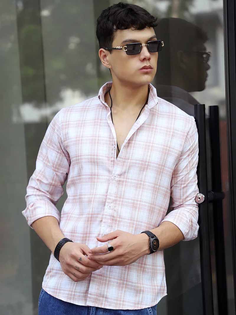 Pelle Fresca Light Brown Check Full Sleeve Shirt