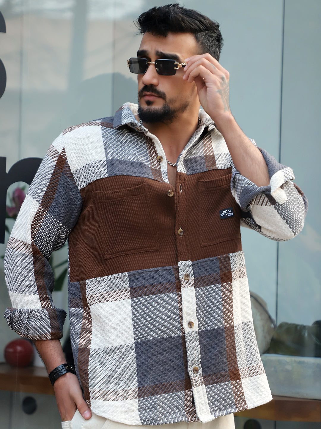 Gravel Room Grey Check Full Sleeve Shirt