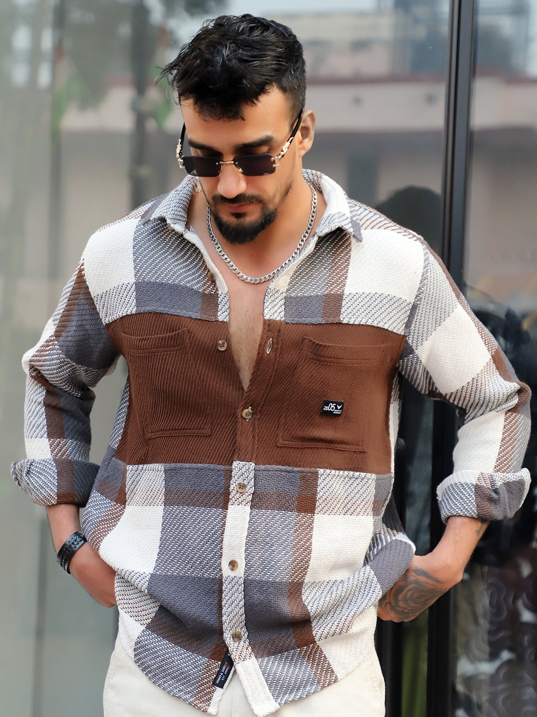 Gravel Room Grey Check Full Sleeve Shirt