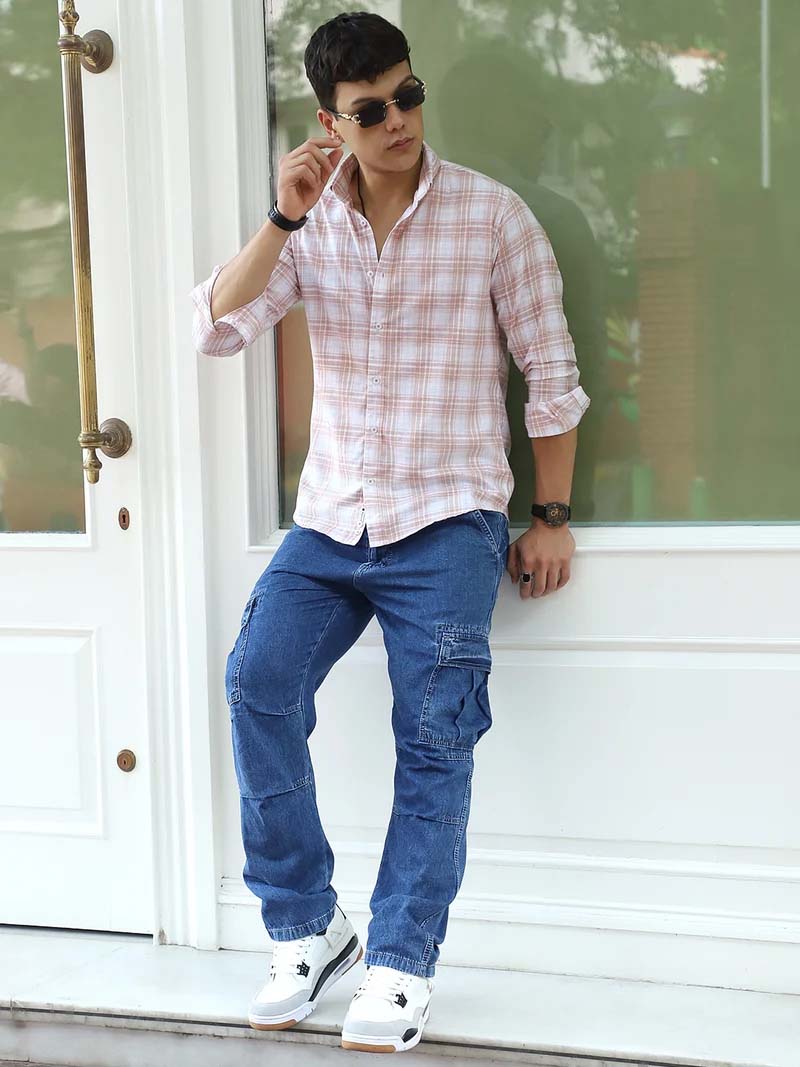 Pelle Fresca Light Brown Check Full Sleeve Shirt