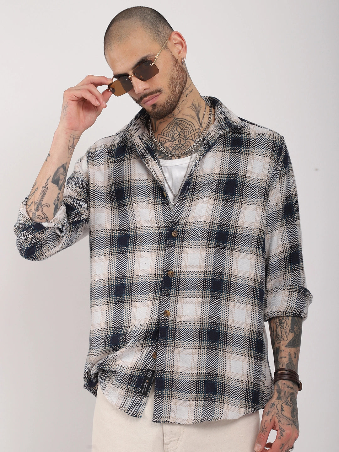 Check Navy Full Sleeve Shirt