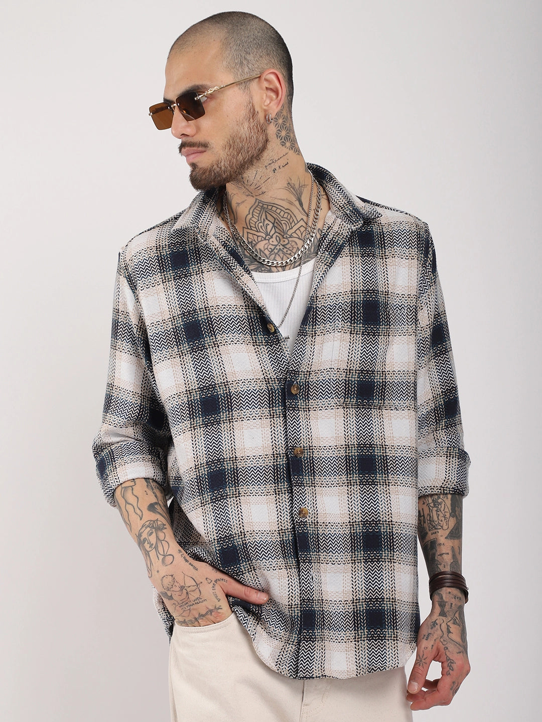 Check Navy Full Sleeve Shirt
