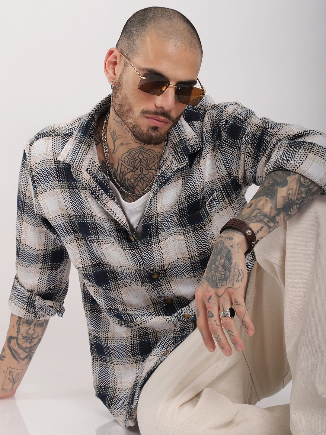 Check Navy Full Sleeve Shirt
