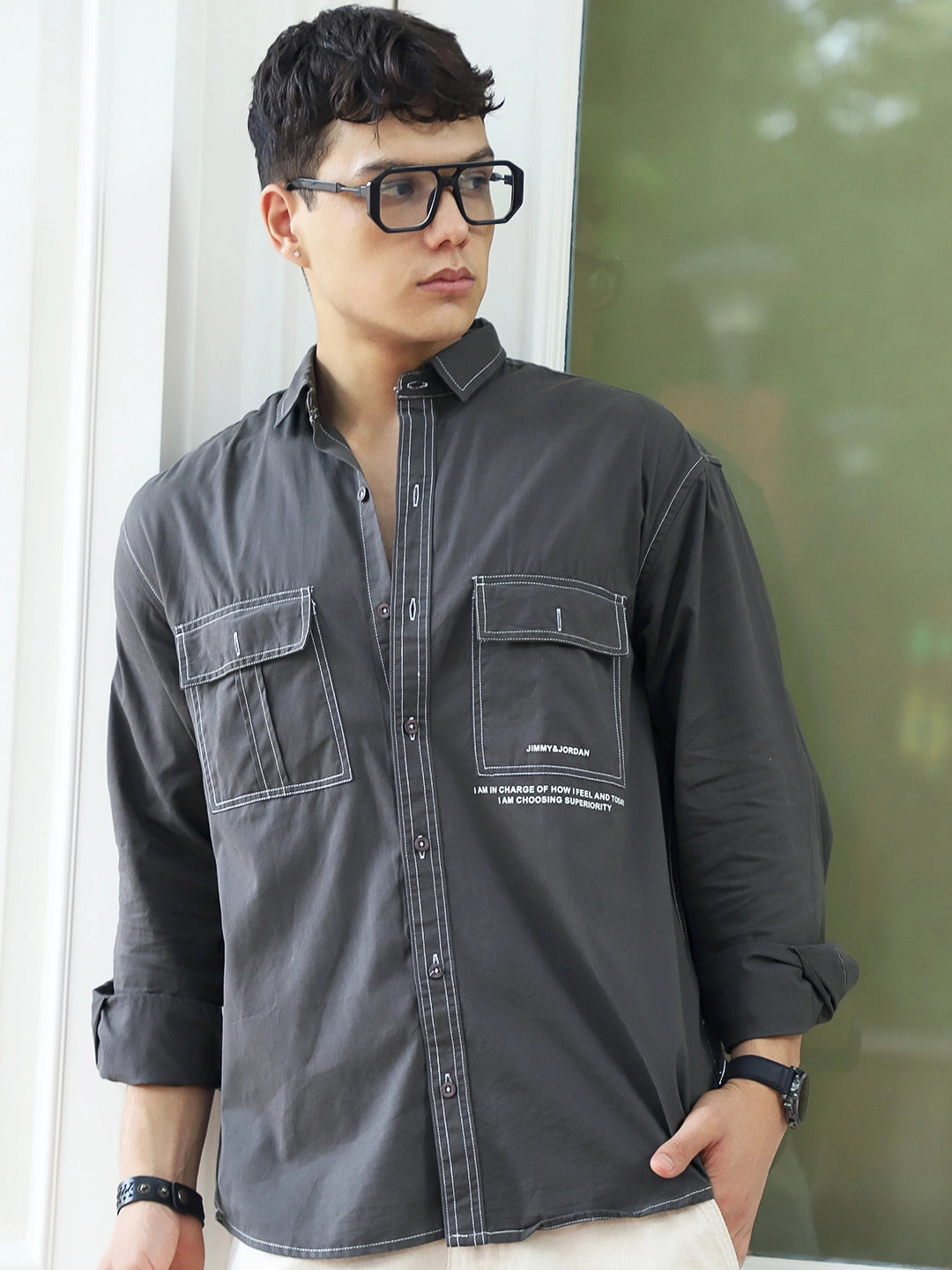 Fabric Lorenzo twilled Grey Full Sleeve Shirt