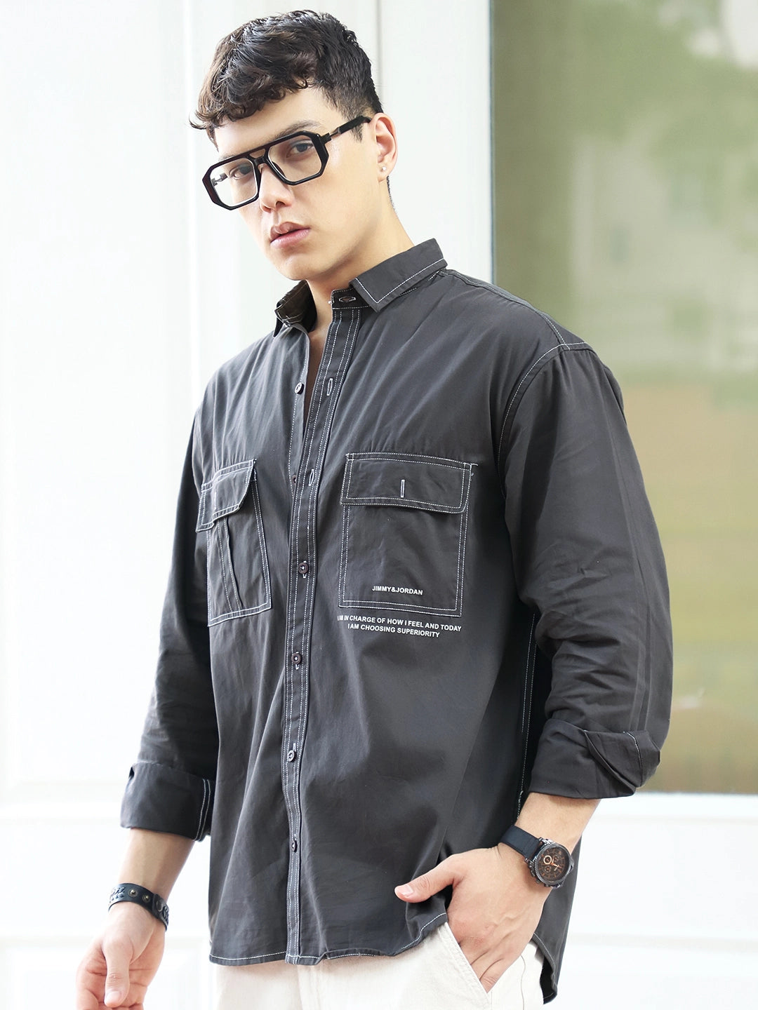 Fabric Lorenzo twilled Grey Full Sleeve Shirt