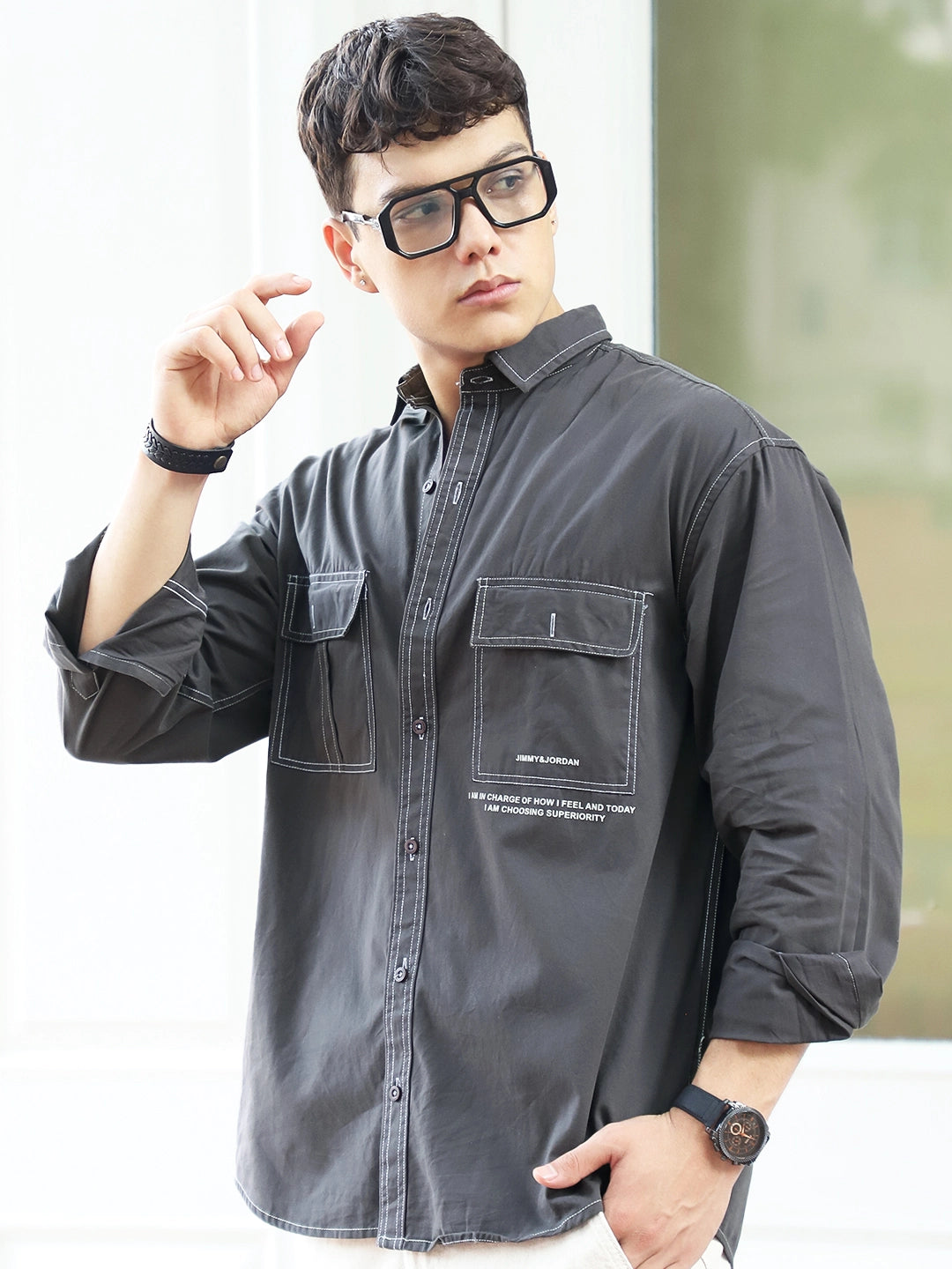 Fabric Lorenzo twilled Grey Full Sleeve Shirt