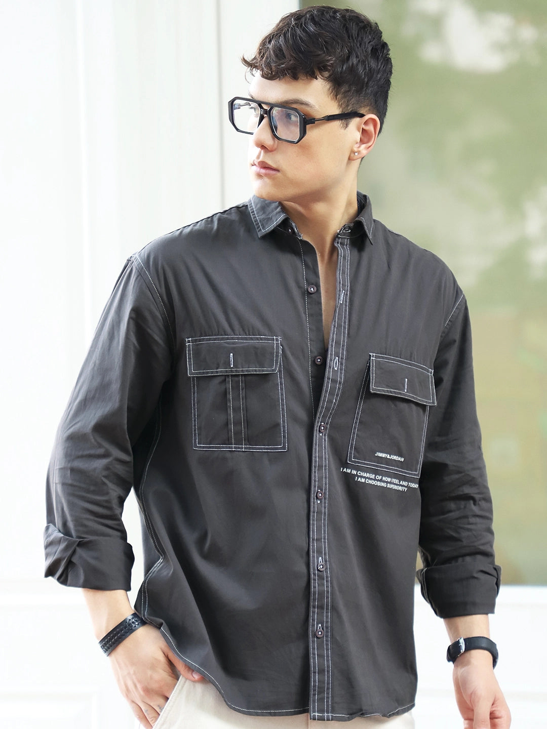 Fabric Lorenzo twilled Grey Full Sleeve Shirt