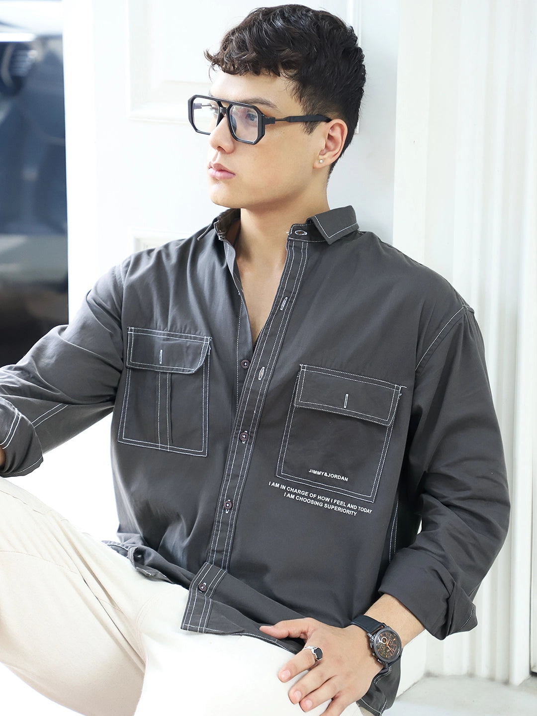 Fabric Lorenzo twilled Grey Full Sleeve Shirt