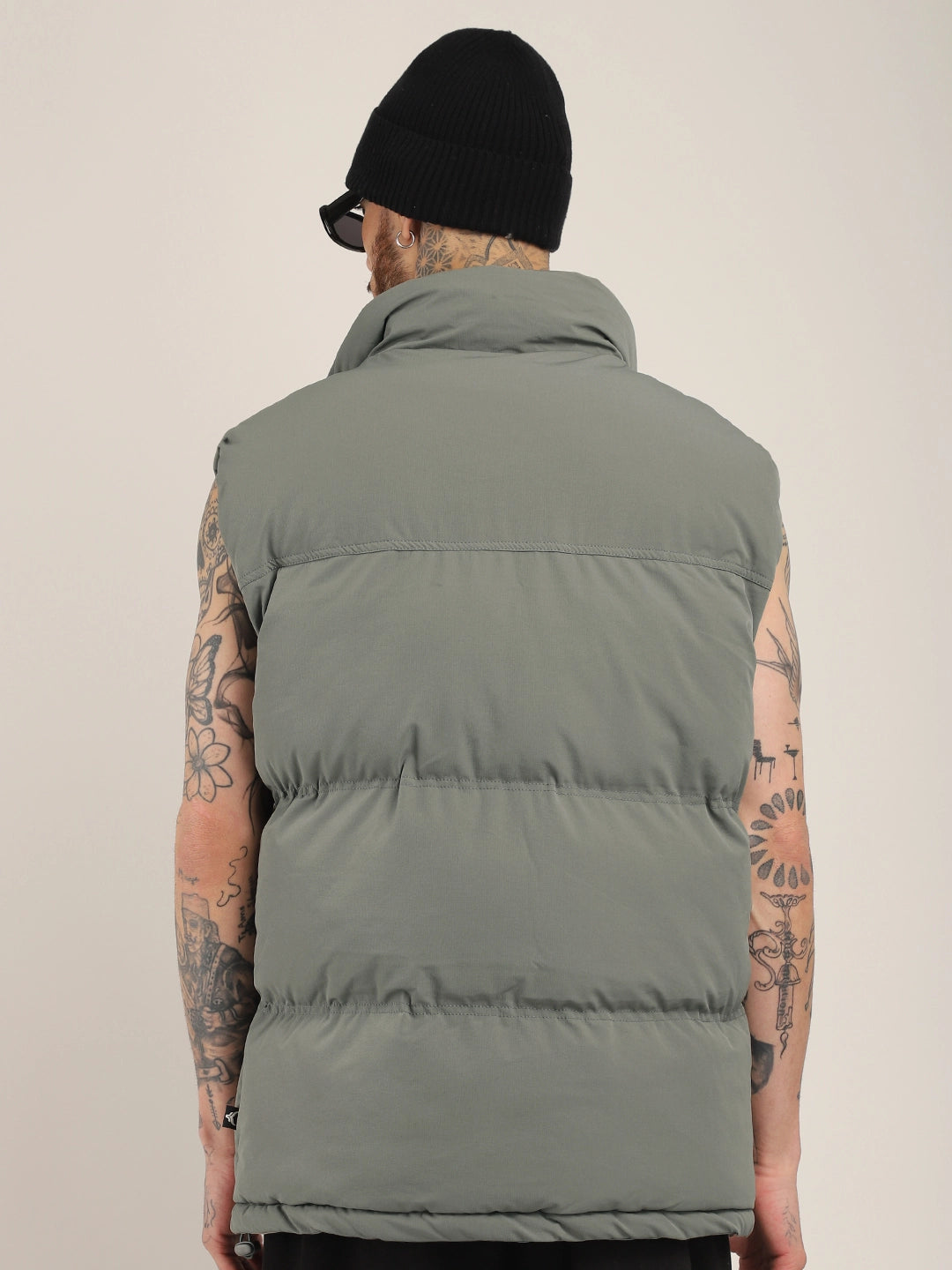 Quilted Gilet Cut Sleeves Grey Puffer Jacket