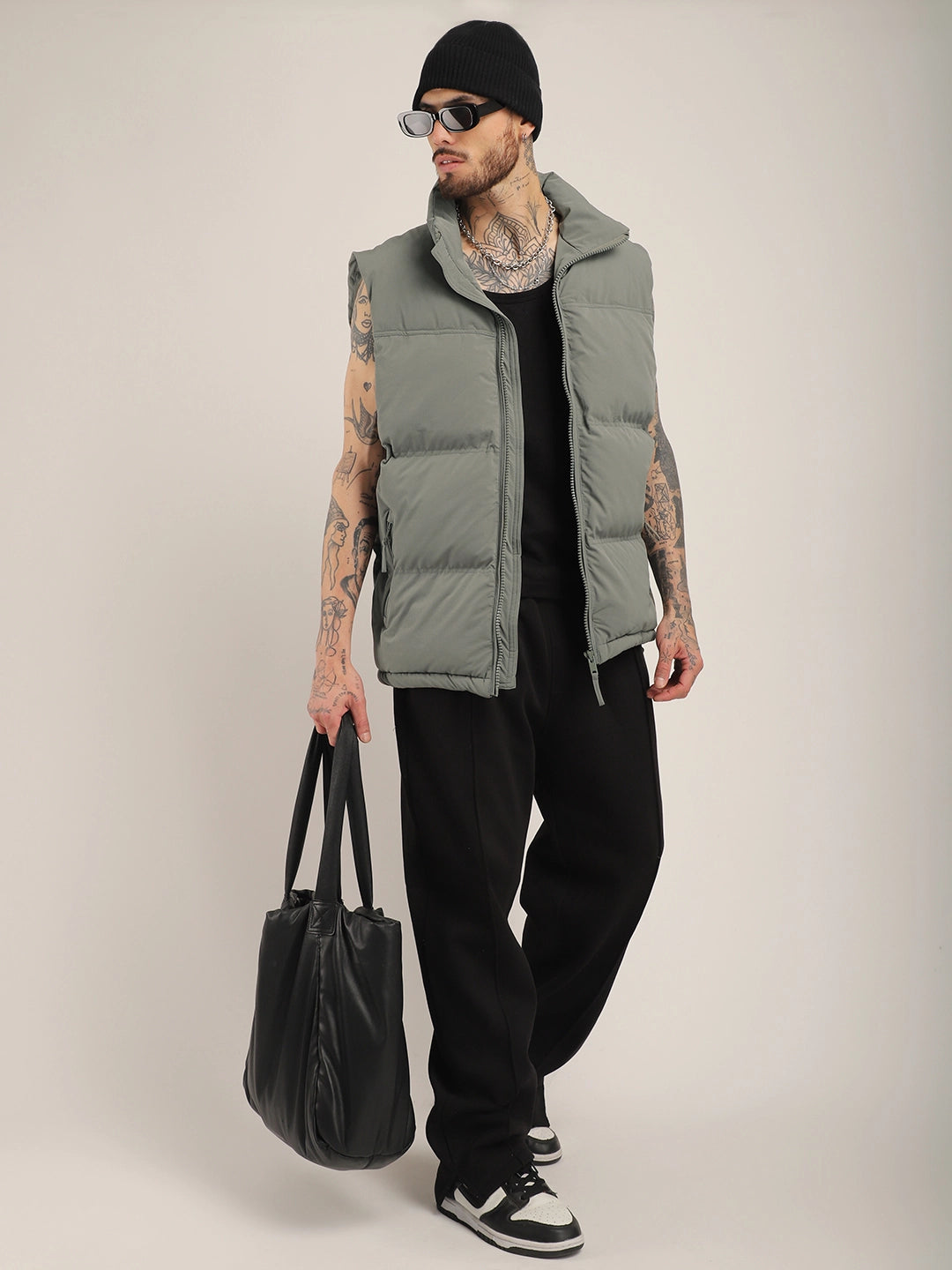 Quilted Gilet Cut Sleeves Grey Puffer Jacket