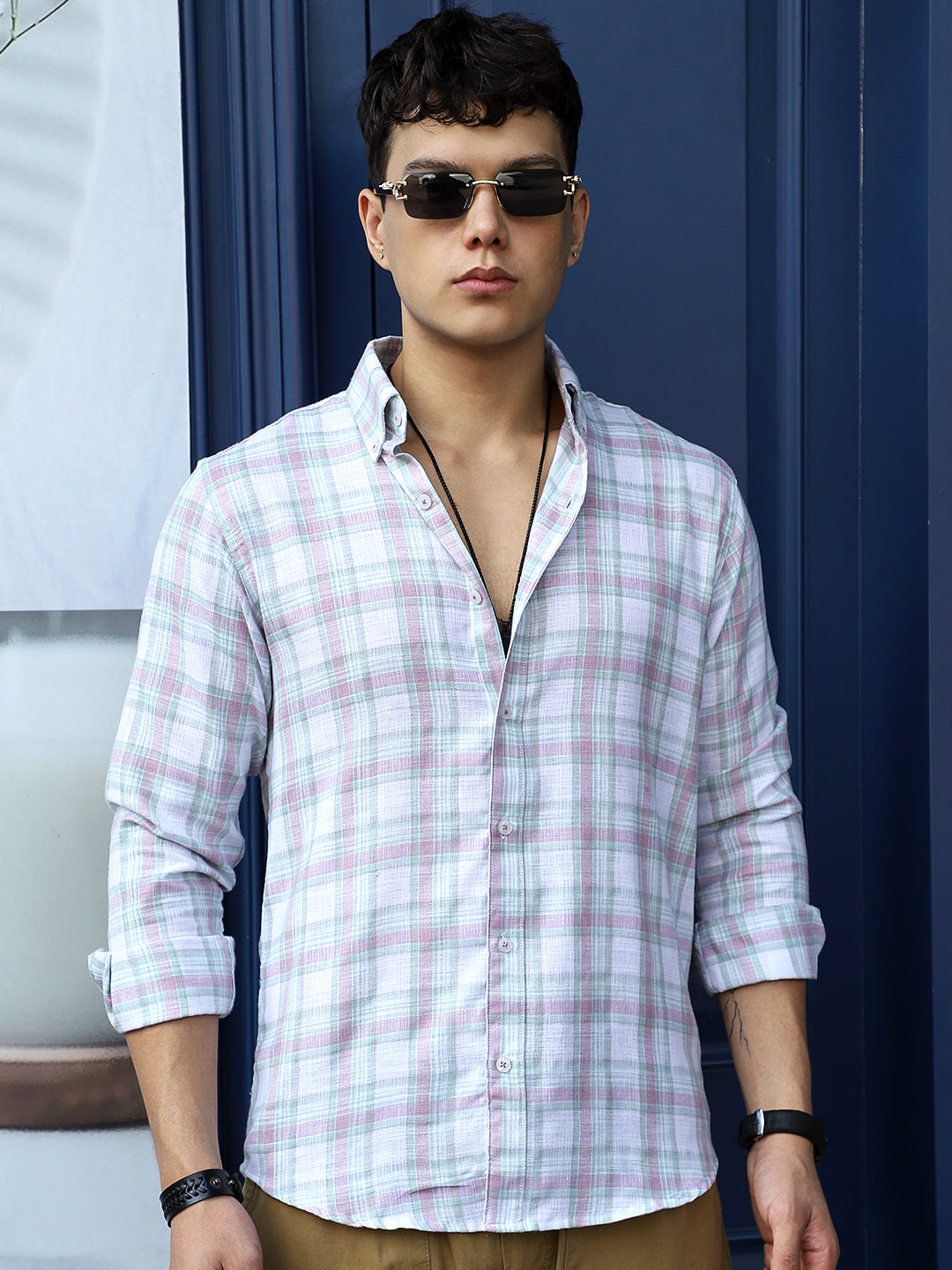 Cortese Cut Light Green Check Shirt