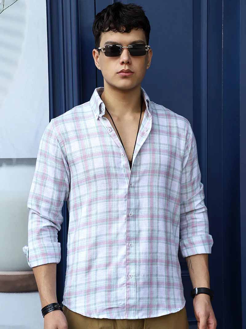 Cortese Cut Light Green Check Shirt