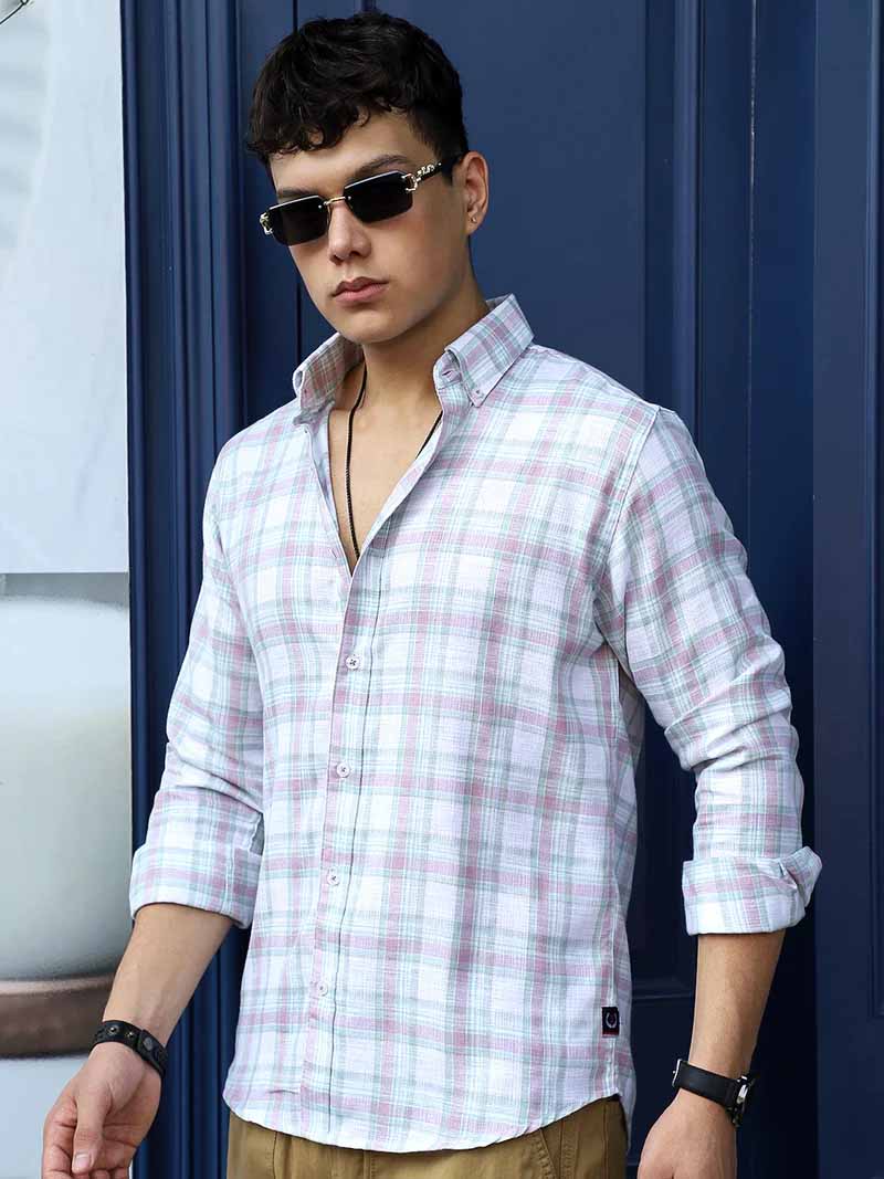 Cortese Cut Light Green Check Shirt