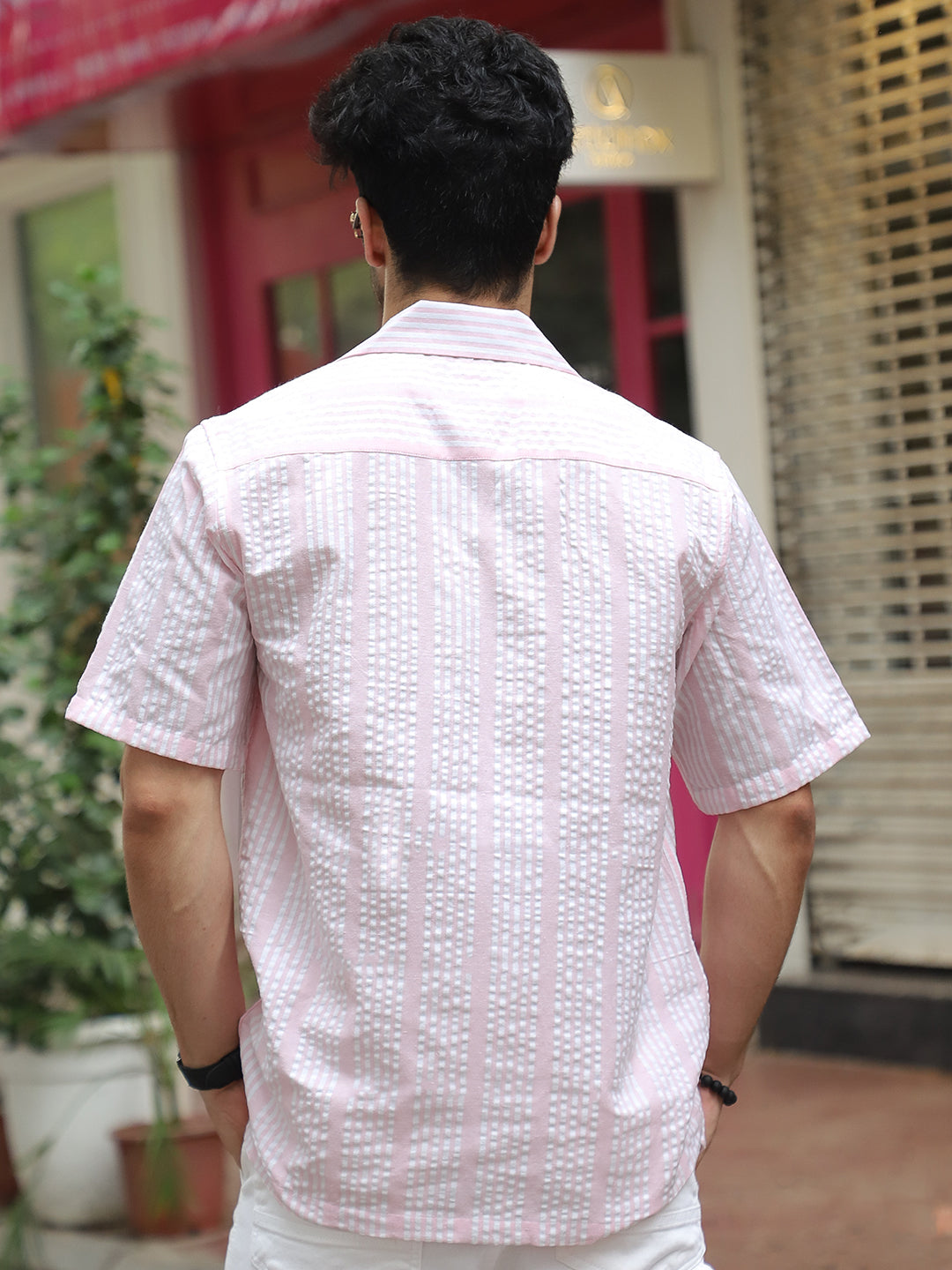 SnugSky Rouge Pink Half Sleeve Stripe Shirt
