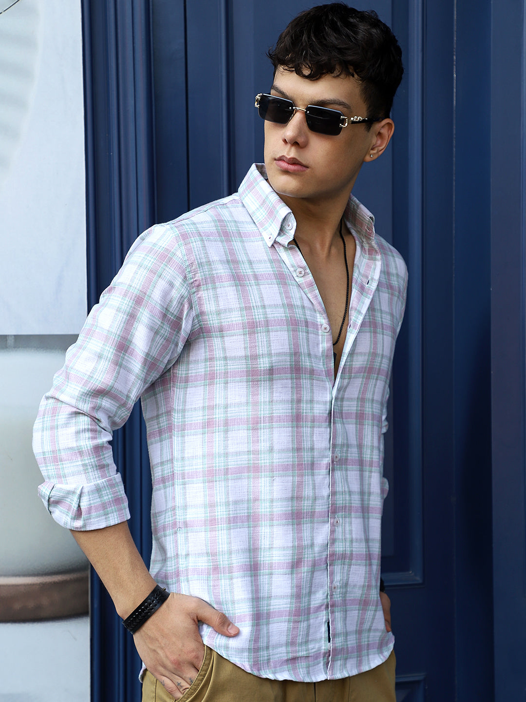Cortese Cut Light Green Check Shirt