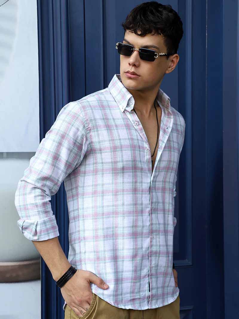Cortese Cut Light Green Check Shirt