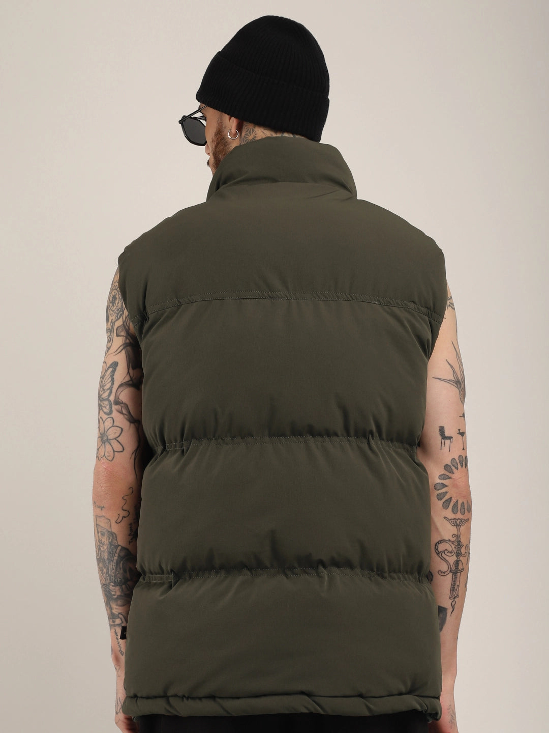Quilted Gilet Cut Sleeves Coffee Brown Puffer Jacket