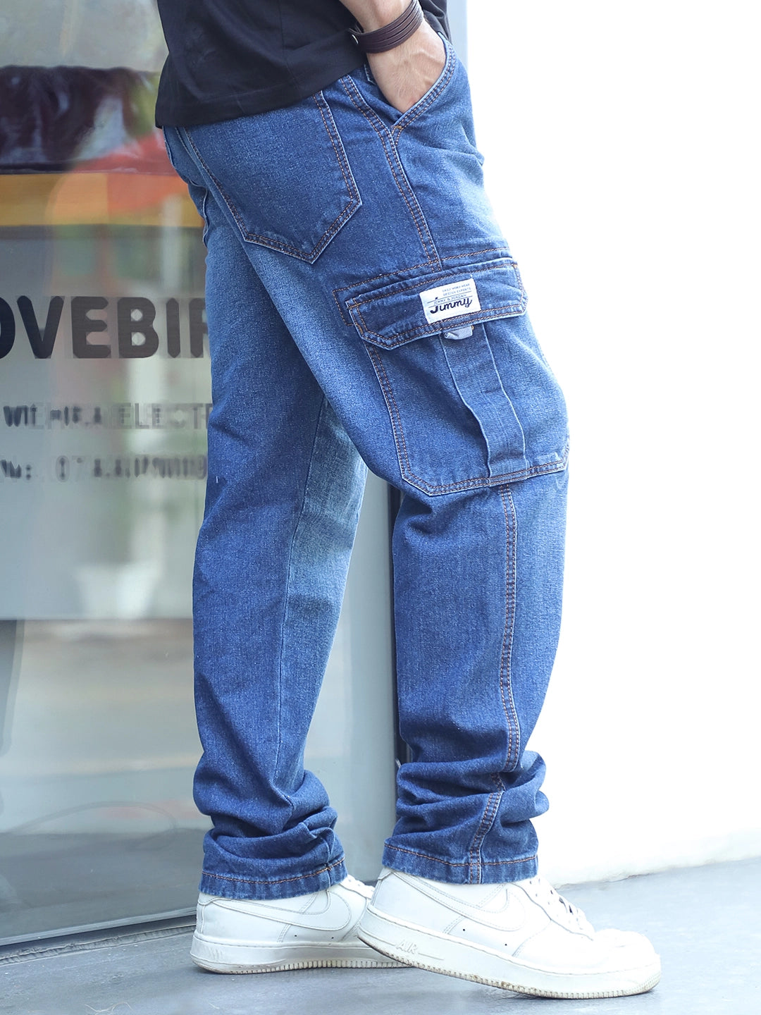 Vireon Dark Blue Baggy Fit Denim Cargo
