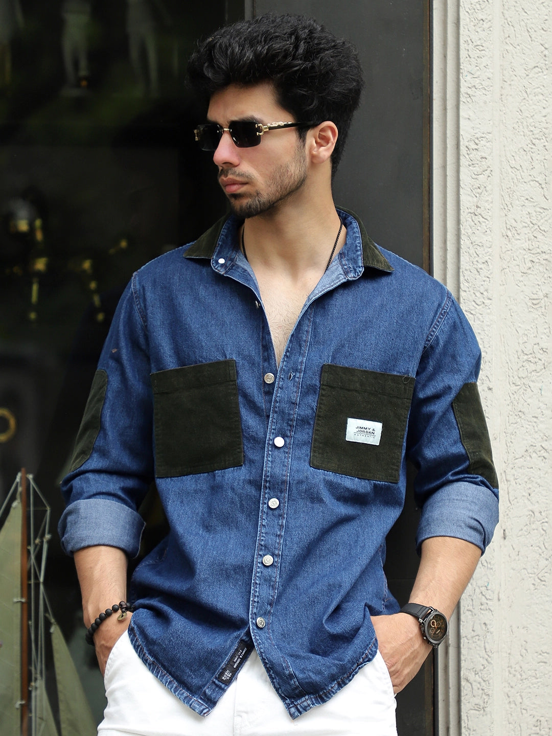 Fade Fit Dark Navy Washed Corduroy Denim Shirt