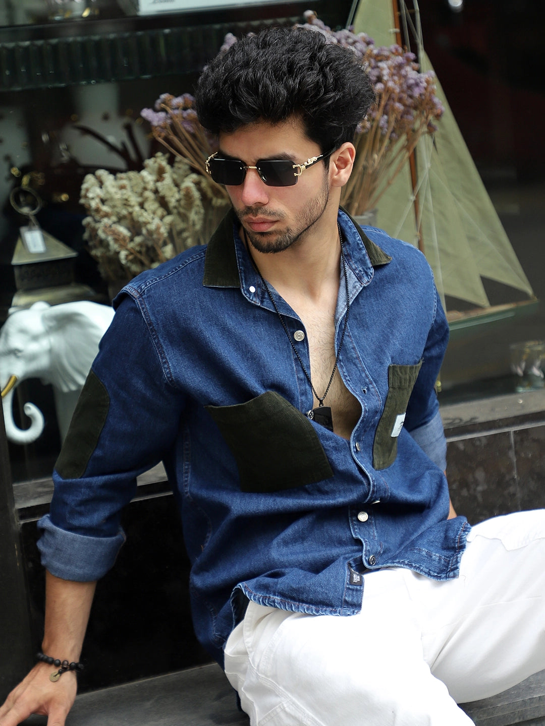 Fade Fit Dark Navy Washed Corduroy Denim Shirt
