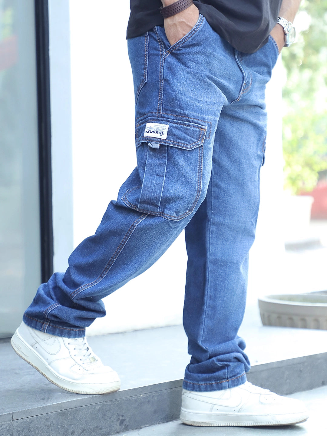 Vireon Dark Blue Baggy Fit Denim Cargo