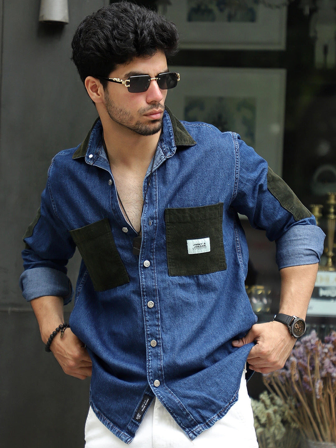 Fade Fit Dark Navy Washed Corduroy Denim Shirt