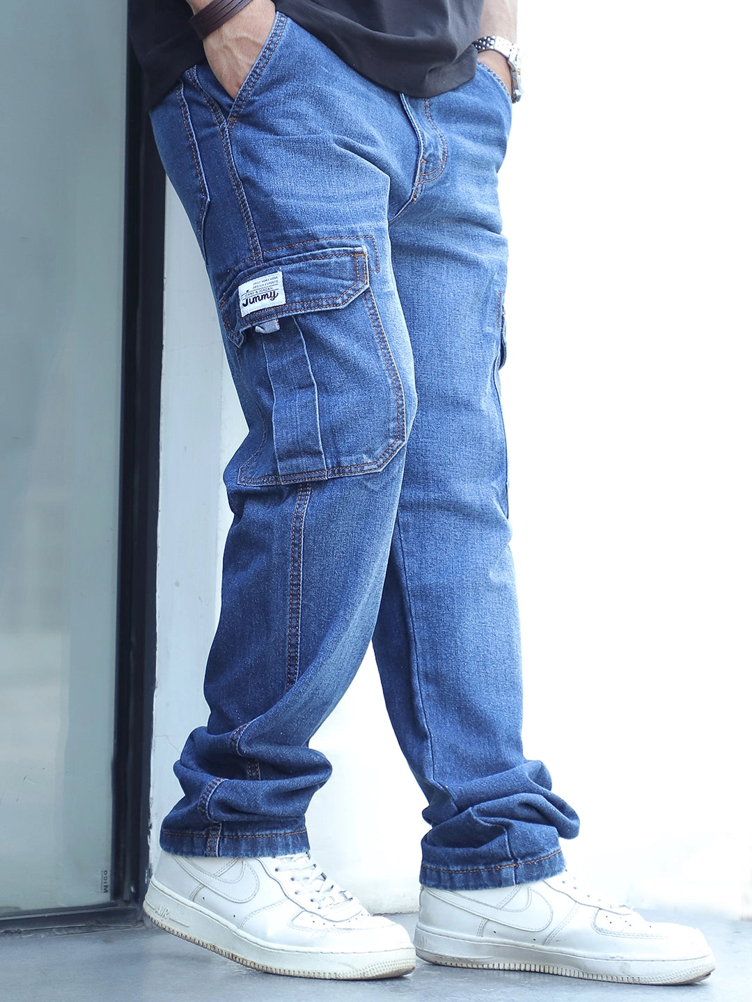Vireon Dark Blue Baggy Fit Denim Cargo
