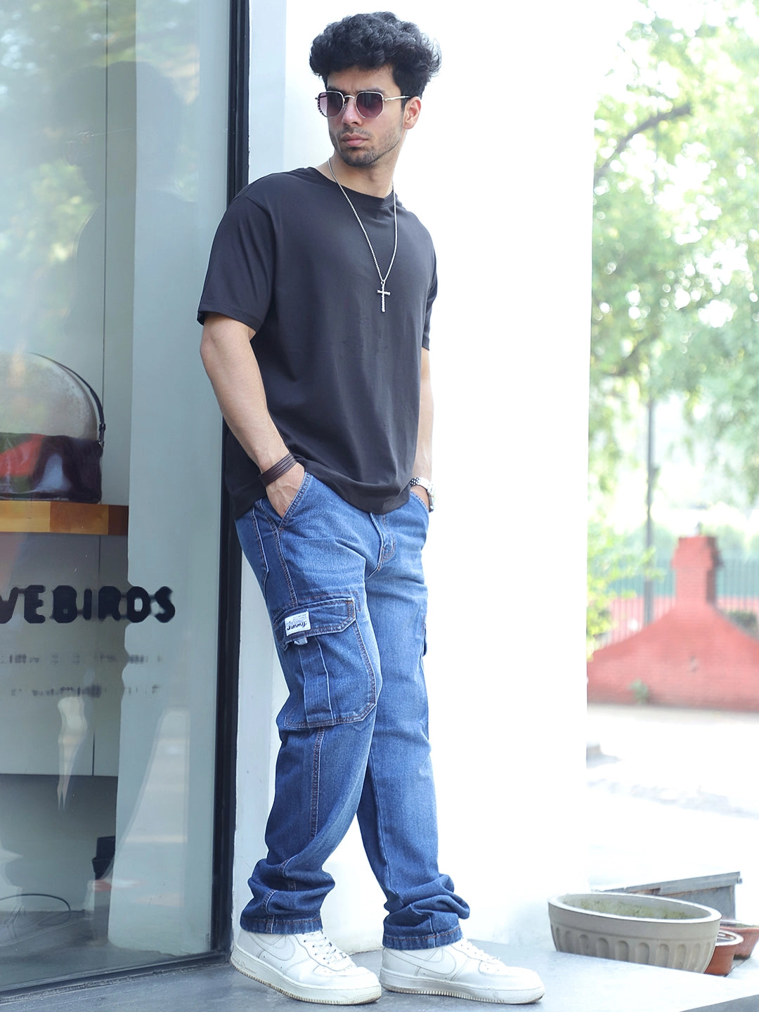 Vireon Dark Blue Baggy Fit Denim Cargo