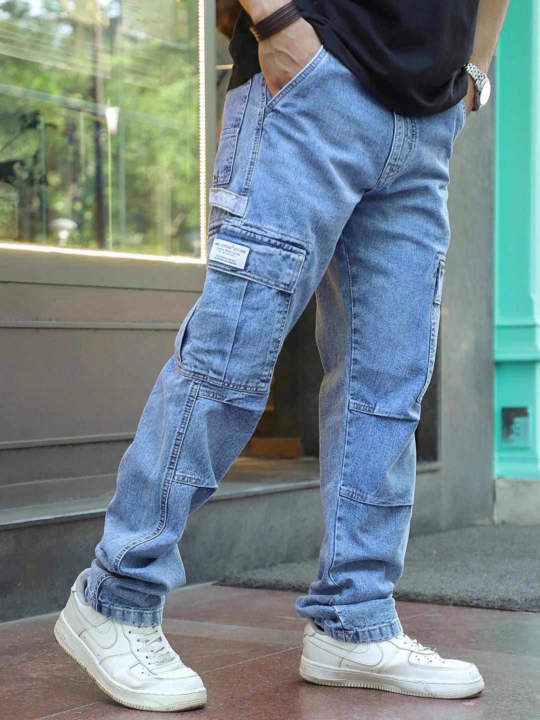 Celshade Light Blue Baggy Fit Denim Cargo