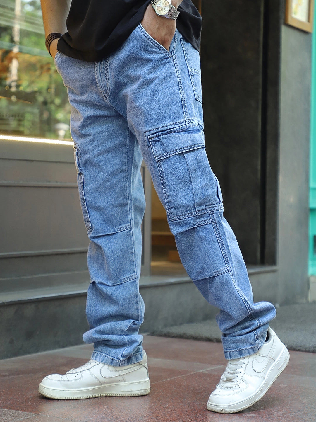 Celshade Light Blue Baggy Fit Denim Cargo