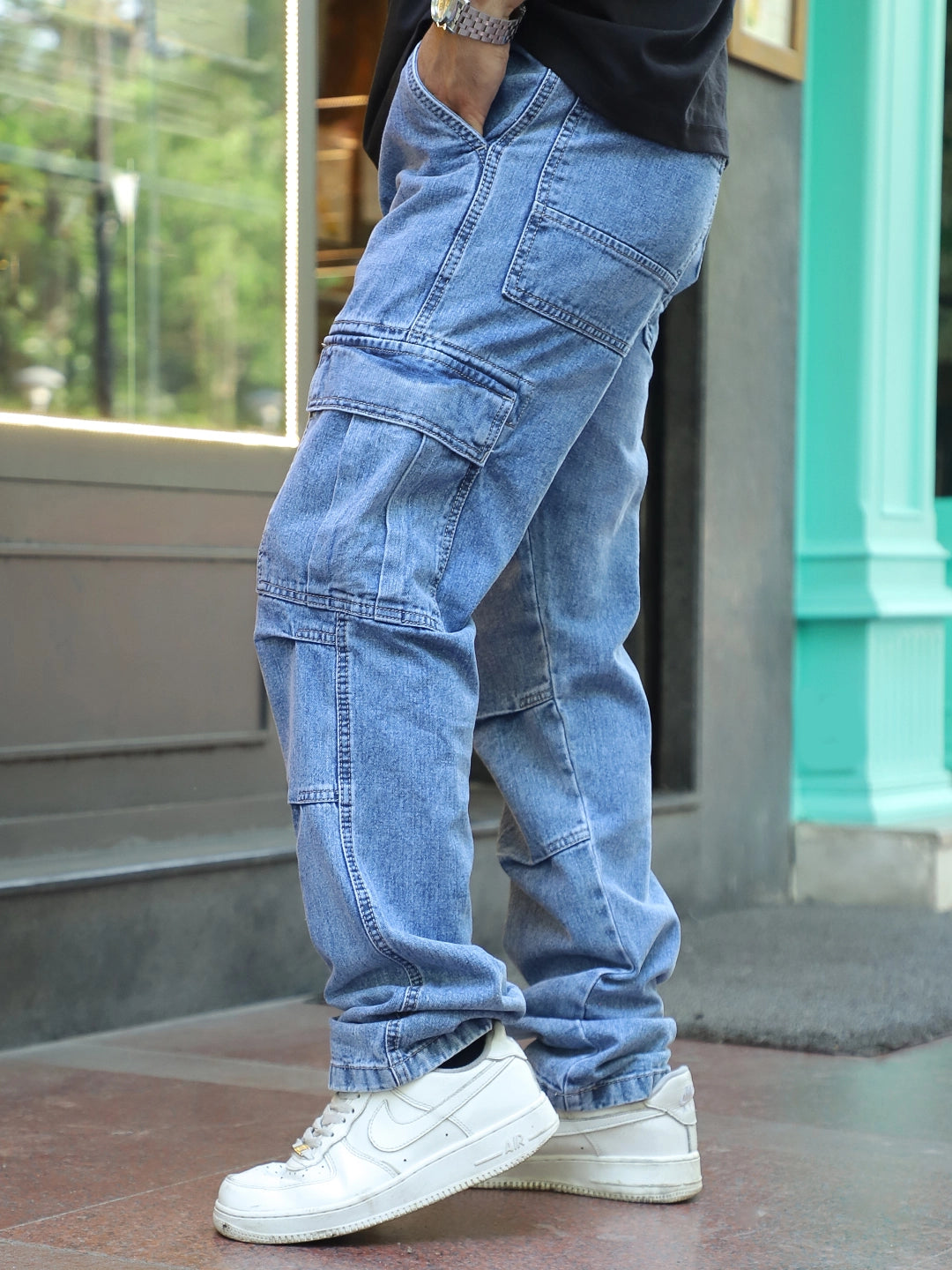 Celshade Light Blue Baggy Fit Denim Cargo