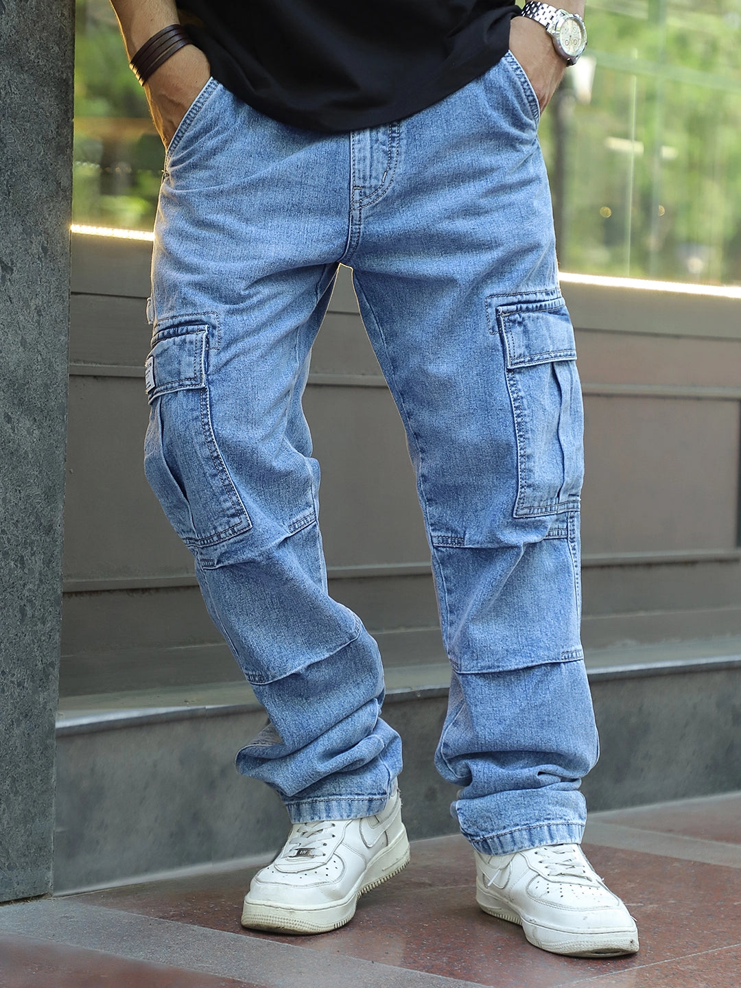 Celshade Light Blue Baggy Fit Denim Cargo