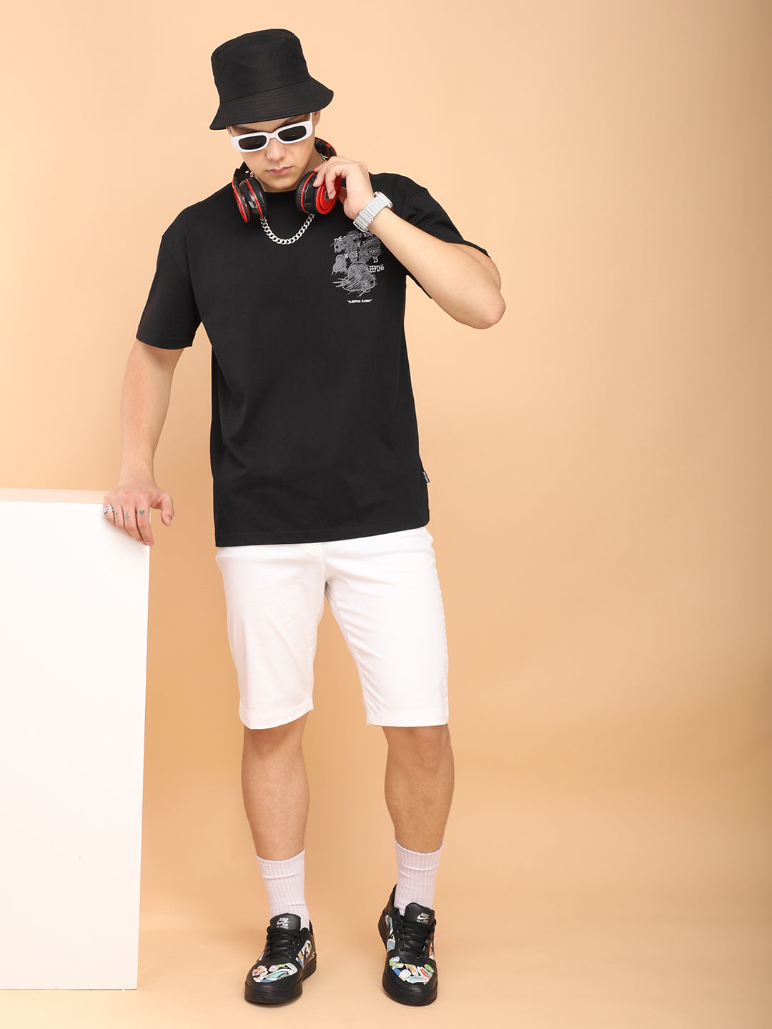 Sleeping Rabbit Oversized Black T-Shirt