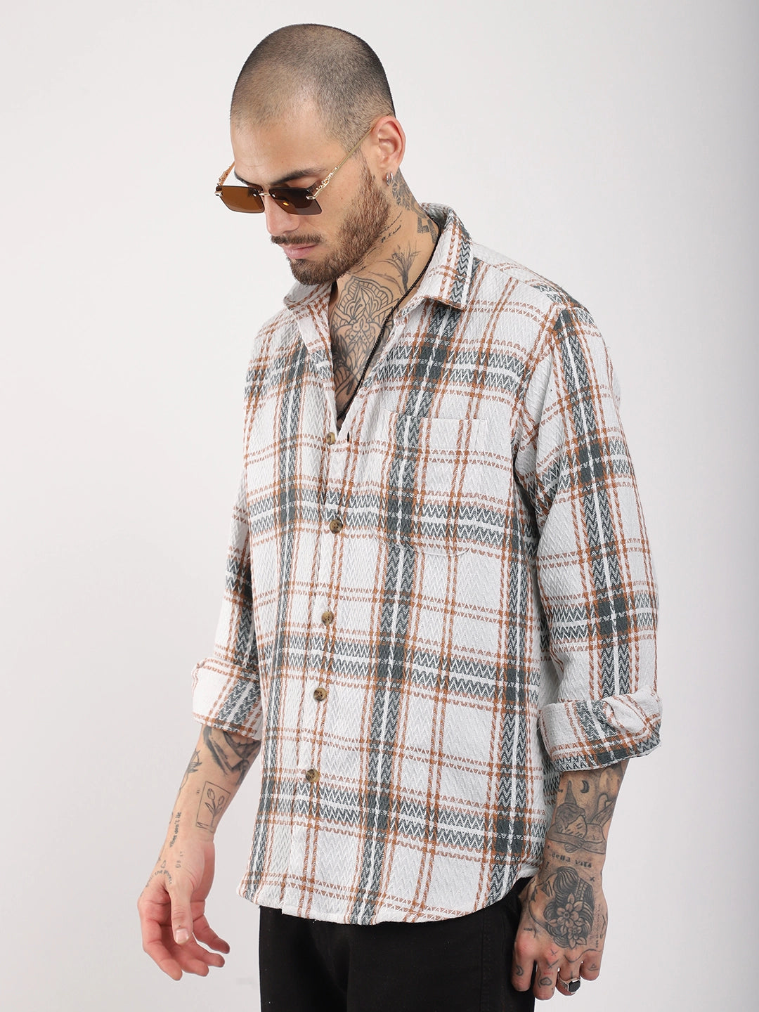 Haring Born Check Grey & Off White Full Sleeve Shirt