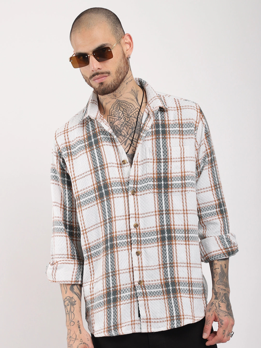 Haring Born Check Grey & Off White Full Sleeve Shirt