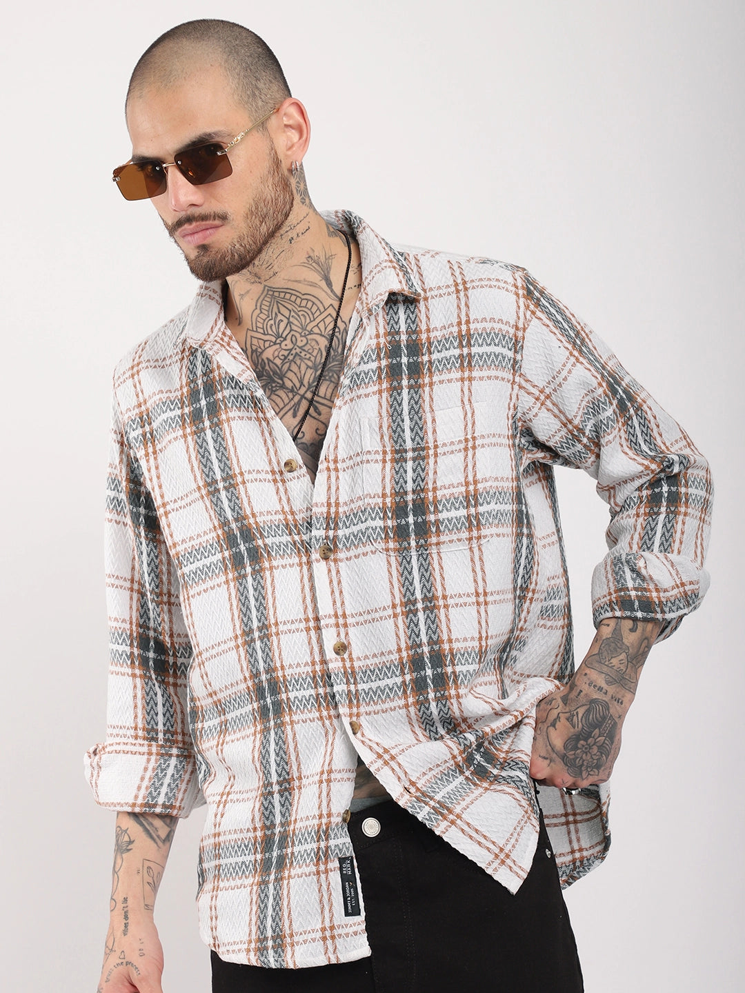 Haring Born Check Grey & Off White Full Sleeve Shirt