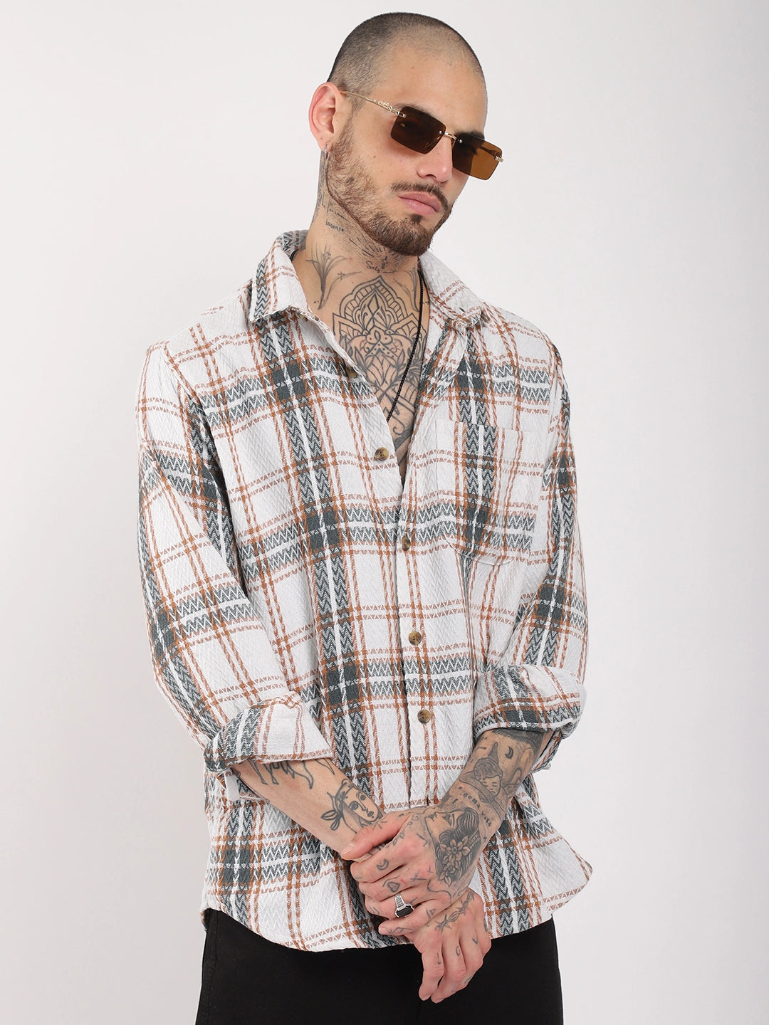 Haring Born Check Grey & Off White Full Sleeve Shirt