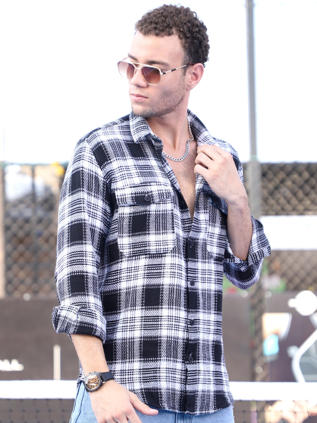 Chrome Fever Black Check Full Sleeve Shirt