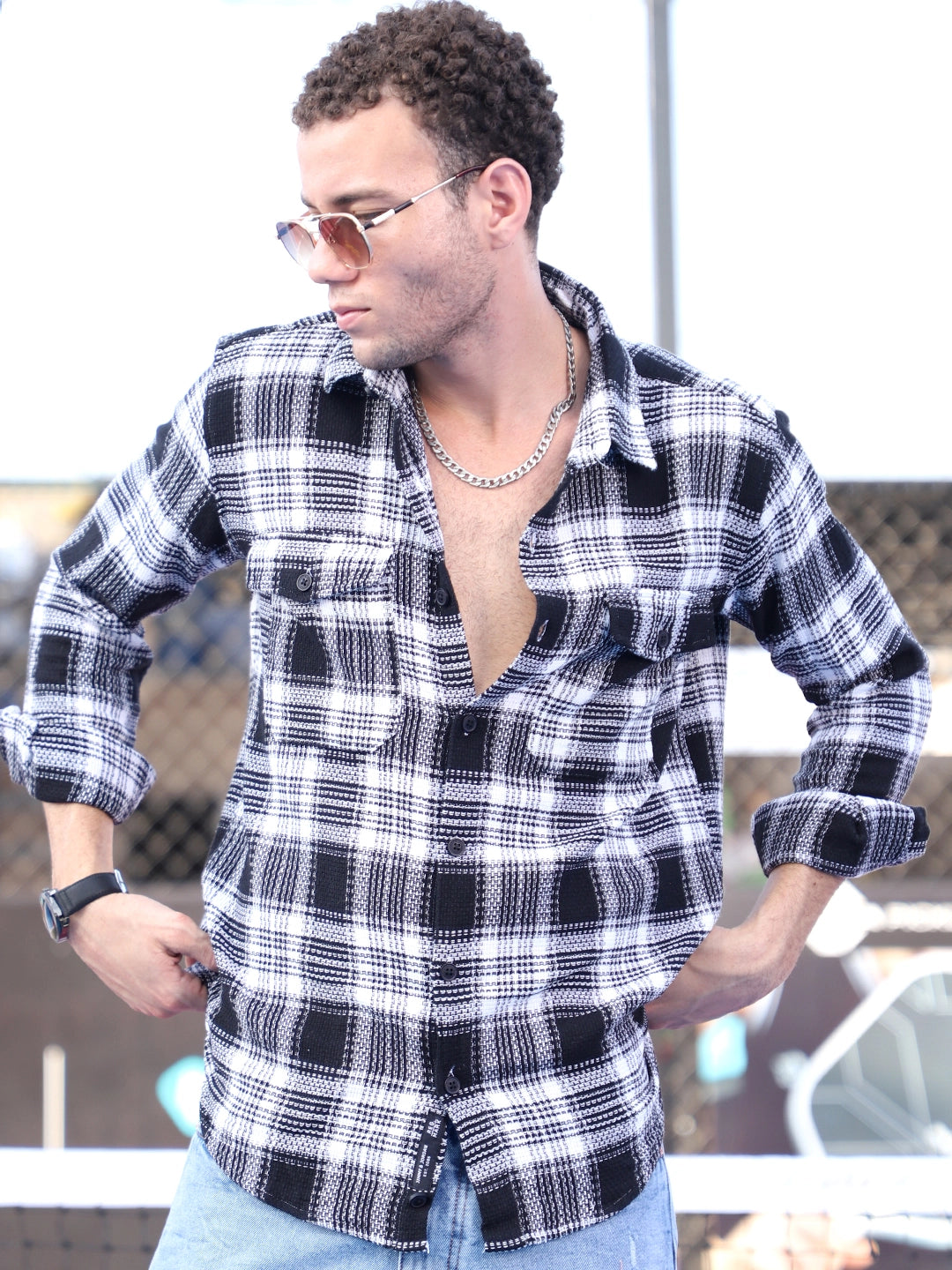 Chrome Fever Black Check Full Sleeve Shirt