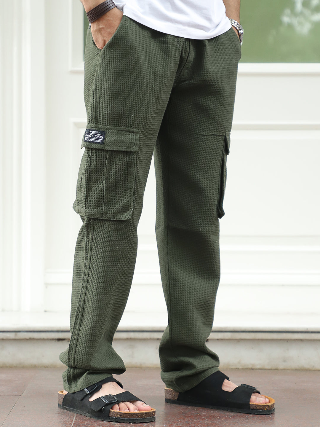 Tavrix Olive Green Baggy Fit Textured Trousers