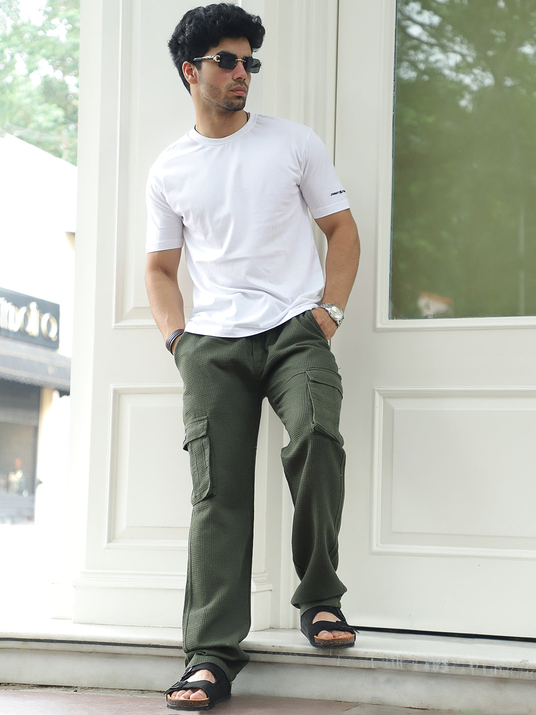 Tavrix Olive Green Baggy Fit Textured Trousers